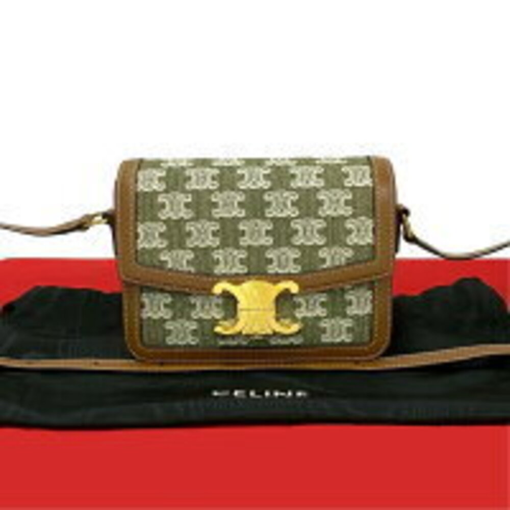 Celine Teen Triomphe bag leather canvas shoulder brown Khaki Green